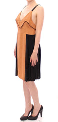 FILOS Schwarzes bronzefarbenes, ärmelloses Seiden-Etui-Kleid