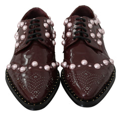 Dolce & Gabbana Bordeauxfarbene Leder-Kristallperlen-Abendschuhe