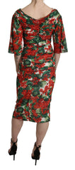 Dolce & Gabbana rotes florales Etuikleid aus Seidenstretch, mittellang