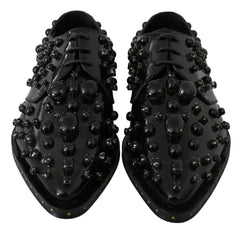 Dolce & Gabbana Schwarzes Leder Kristalle Kleid Brokat Schuhe