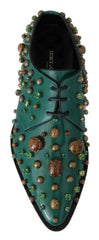 Dolce & Gabbana Grüne Leder Kristall Verzierte Barockschuhe