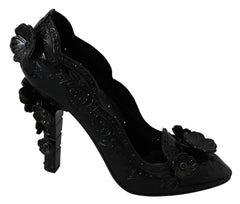 Dolce & Gabbana Schwarze florale Kristall CINDERELLA Heels Schuhe