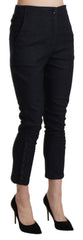 Ermanno Scervino Schwarze High Waist Capri Cropped Baumwollhose