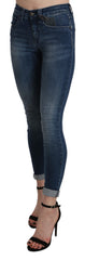 Ermanno Scervino Blue Washed High Waist Skinny Cropped Cotton Jeans