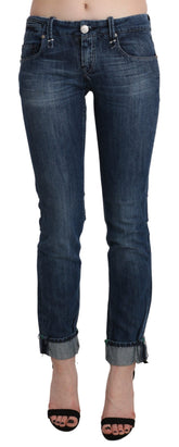 Acht Blue Wassen Lage Taille Skinny Denim Broek