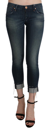 Acht Blauw Gewassen Lage Taille Skinny Cropped Jeans