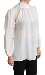 Dolce & Gabbana Weiße Seidenbluse mit Schluppe und langen Ärmeln