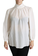 Dolce & Gabbana Weiße Seidenbluse mit Schluppe und langen Ärmeln