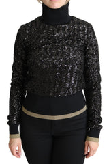Dolce & Gabbana Schwarzer Rollkragenpullover aus Paillettenstrick
