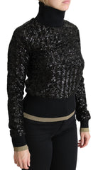 Dolce & Gabbana Schwarzer Rollkragenpullover aus Paillettenstrick