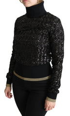 Dolce & Gabbana Schwarzer Rollkragenpullover aus Paillettenstrick