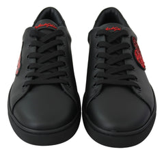 Dolce & Gabbana Black Leather Love Heart Sneakers Womens Shoes