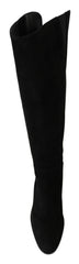 Dolce & Gabbana Schwarze kniehohe flache Stiefel aus Wildleder