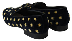 Dolce & Gabbana Blaue Samt-Kronen-Slipper Loafer Schuhe