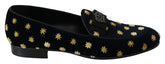 Dolce & Gabbana Blaue Samt-Kronen-Slipper Loafer Schuhe