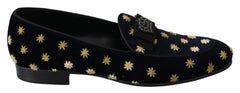 Dolce & Gabbana Blaue Samt-Kronen-Slipper Loafer Schuhe