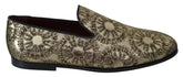 Dolce & Gabbana Gold Jacquard Flats Herren Loafer Schuhe