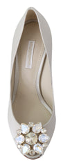 Dolce & Gabbana Weiße Kristalle Peep Toe High Heels Satin Pumps Schuhe