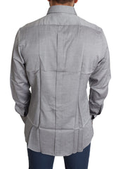 Dolce & Gabbana Graues Baumwoll-Herren-Formhemd GOLD