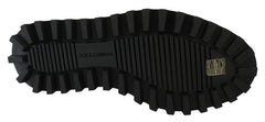 Dolce & Gabbana Schwarze Vulcano Derby Schuhe aus gummiertem Kalbsleder mit klobiger Sohle