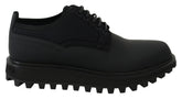 Dolce & Gabbana Schwarze Vulcano Derby Schuhe aus gummiertem Kalbsleder mit klobiger Sohle