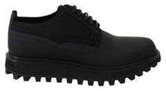 Dolce & Gabbana Schwarze Vulcano Derby Schuhe aus gummiertem Kalbsleder mit klobiger Sohle