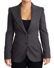 Dolce & Gabbana Grauer Einreihiger Taillierter Blazer aus Wolle