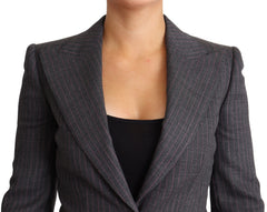 Dolce & Gabbana Grauer Einreihiger Taillierter Blazer aus Wolle