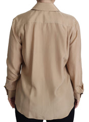 Dolce & Gabbana Beige Seidenhemd Zierknöpfe Oberteil