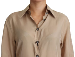 Dolce & Gabbana Beige Seidenhemd Zierknöpfe Oberteil