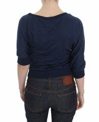 Exte Blauer Baumwoll-Top Pullover Tiefer V-Ausschnitt Damen Pullover