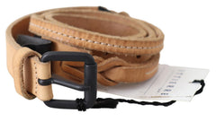 Scervino Street Light Brown Slim Leather Black Logo Buckle Belt Belt