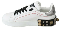 Dolce & Gabbana Weiße Leder Kristall Rosen Blumen Sneakers Schuhe