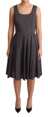 Dolce & Gabbana Schwarzes A-Linien-Stretchkleid aus Baumwolle mit Blumenmuster