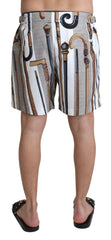 Dolce & Gabbana Weiße Walking Stick Beachwear Shorts Badeshorts