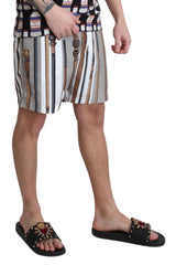 Dolce & Gabbana Weiße Walking Stick Beachwear Shorts Badeshorts