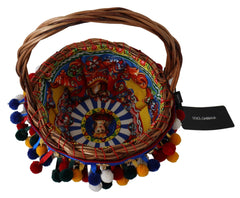 Dolce & Gabbana Agnese Henkeltasche aus mehrfarbiger, verzierter Baumwolle