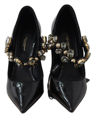 Dolce & Gabbana Black Leather Crystal Shoes Mary Jane Pumps