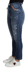 Dolce & Gabbana Blaue verzierte Skinny-Hose Baumwolljeans