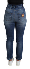 Dolce & Gabbana Blaue verzierte Skinny-Hose Baumwolljeans