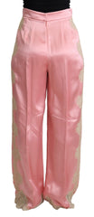 Dolce & Gabbana Pinkfarbene Seidensatinhose mit Spitzenbesatz und weitem Bein