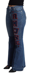 Dolce & Gabbana Blue Amore Patch Boot Cut Baumwoll-Stretchhose