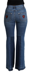 Dolce & Gabbana Blue Amore Patch Boot Cut Baumwoll-Stretchhose