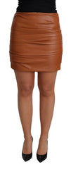 Dolce & Gabbana Brauner Falten-Minirock aus Lammleder mit hoher Taille