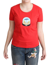 Moschino Red Printed Cotton Short Sleeves Tops Blouse T-shirt