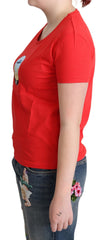 Moschino Red Printed Cotton Short Sleeves Tops Blouse T-shirt