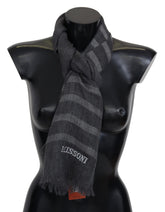 Missoni Gray Striped Wool Unisex Neck Wrap Fringes Scarf