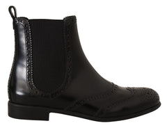 Dolce & Gabbana Schwarze knöchelhohe flache Lederstiefeletten