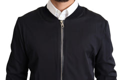 Dolce & Gabbana Blaue Seidenmantel Kurze Bomberjacke für Herren