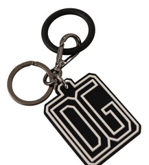 Dolce & Gabbana Schlüsselanhänger mit schwarz-weißem DG-Gummi-Logo und silbernem Ring